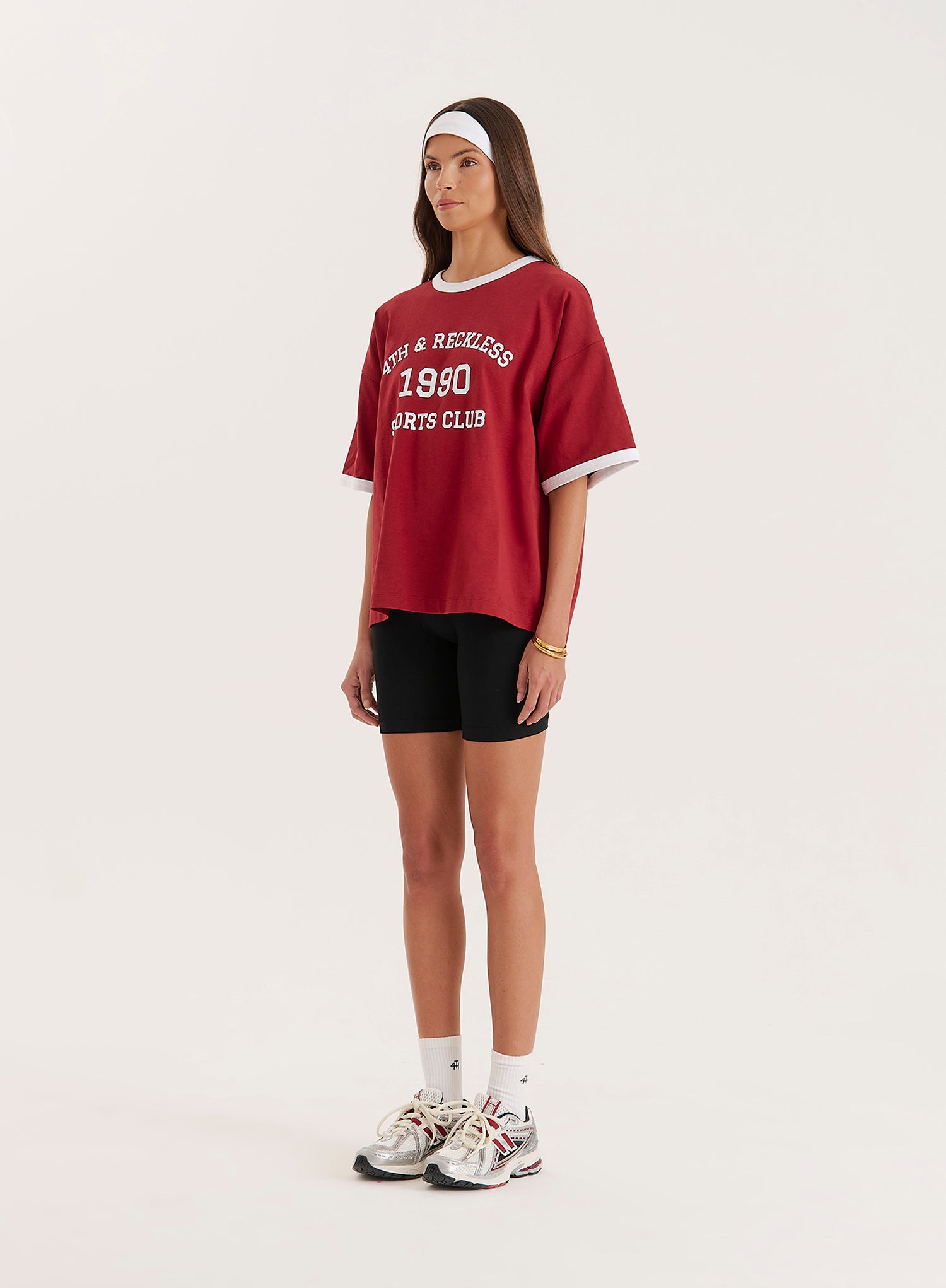 Red Contrast Trim Slogan T-Shirt